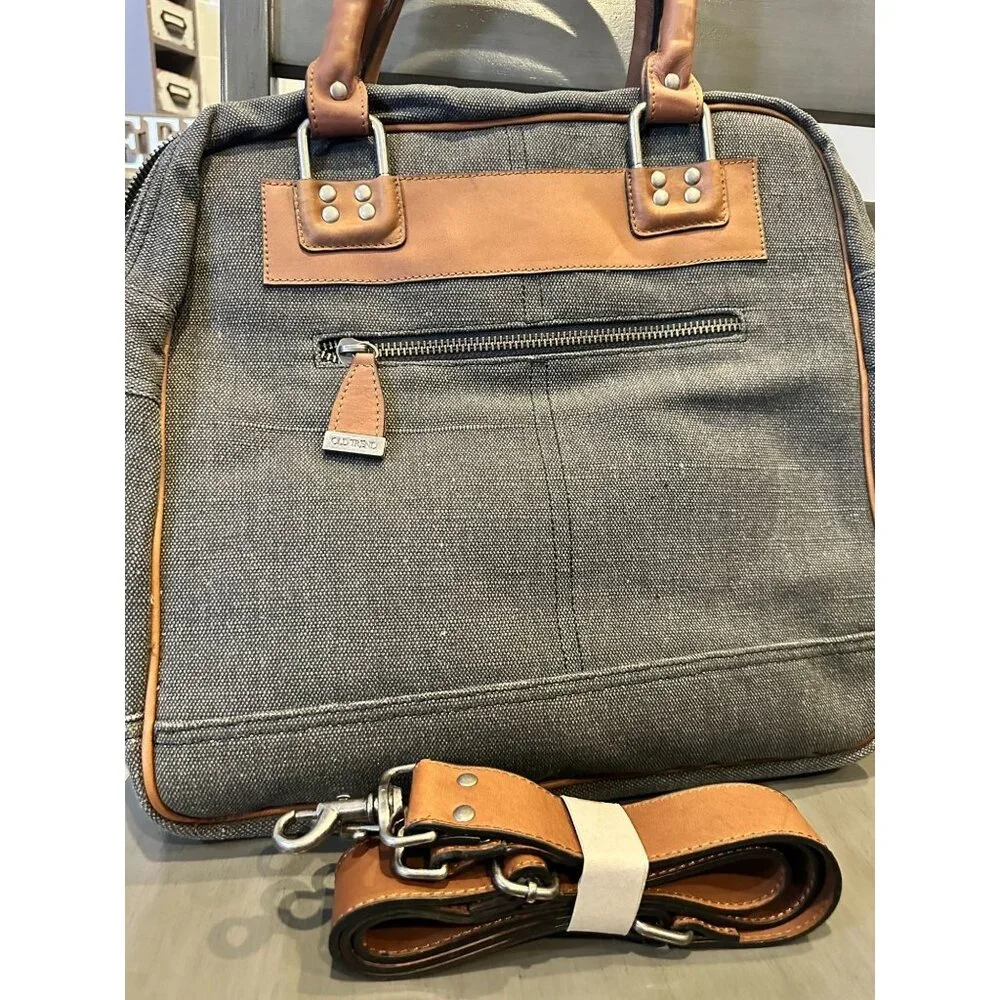 Old Trend Vintage Leather trim tote purse Cross Body Shoulder Strap Business Bag